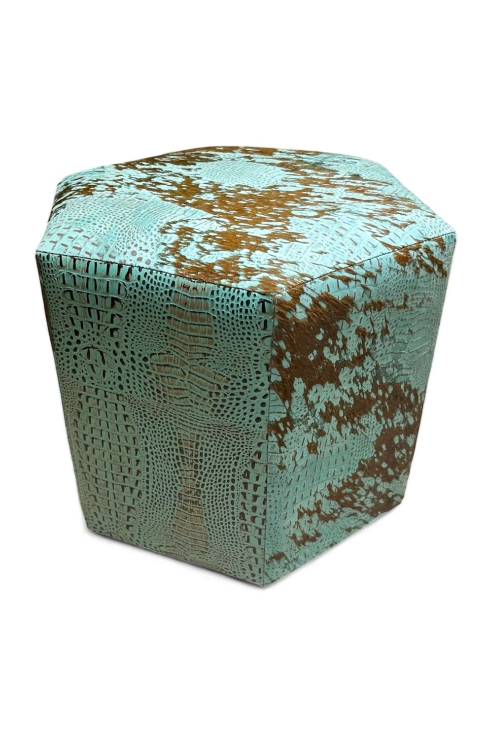 Hexagon Turquoise Cowhide Ottoman