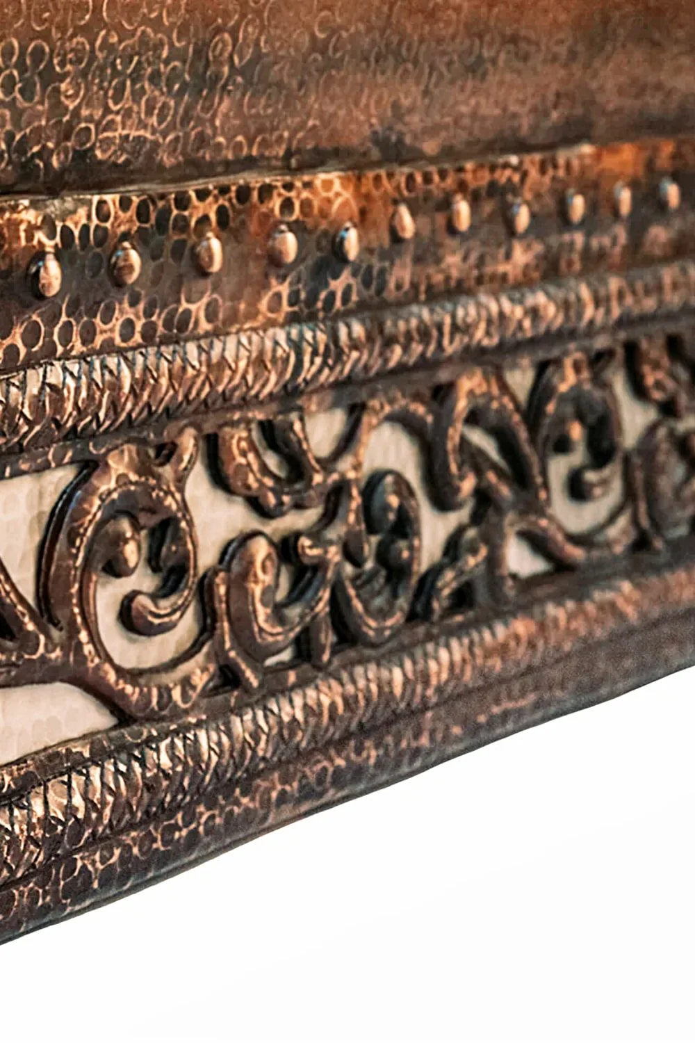 67" Hammered Copper Double Slipper Bathtub - Nickel Inlay