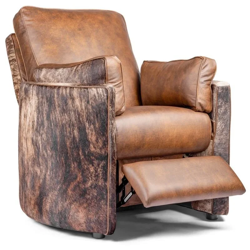 Yellowstone Western leather recliner with top-grain leather upholstery, solid hardwood frame, nailhead trim, and handcrafted Western styling.