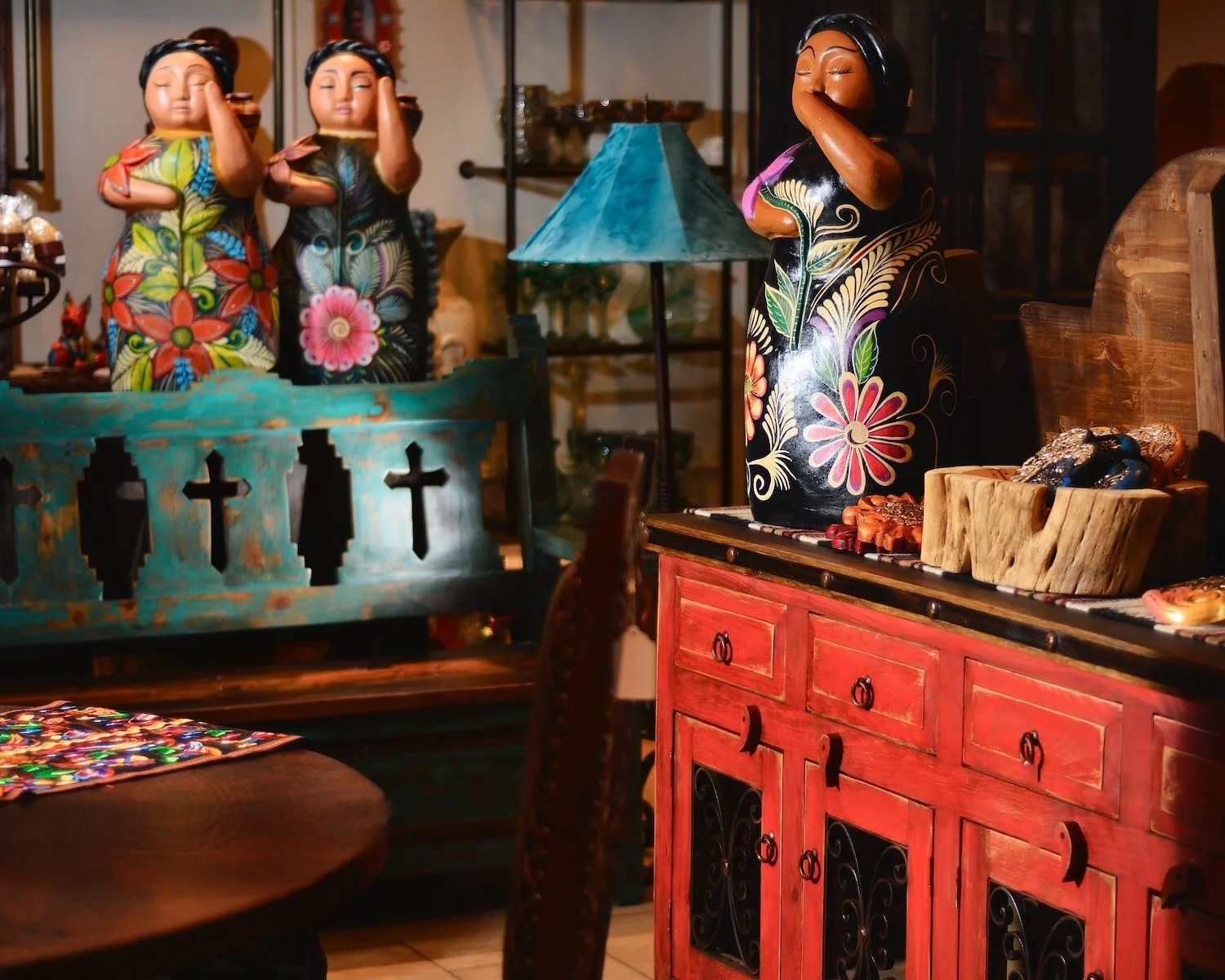 Rustic painted furniture from Mexico.