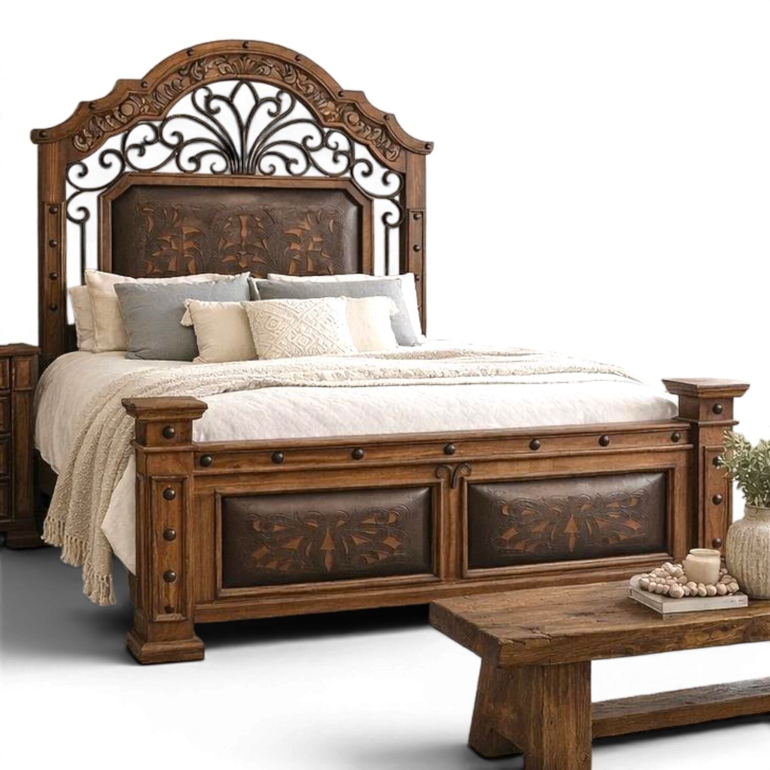 Hacienda Hierro Tooled Leather Bed | Handmade Western Luxury Bed from Mexico
