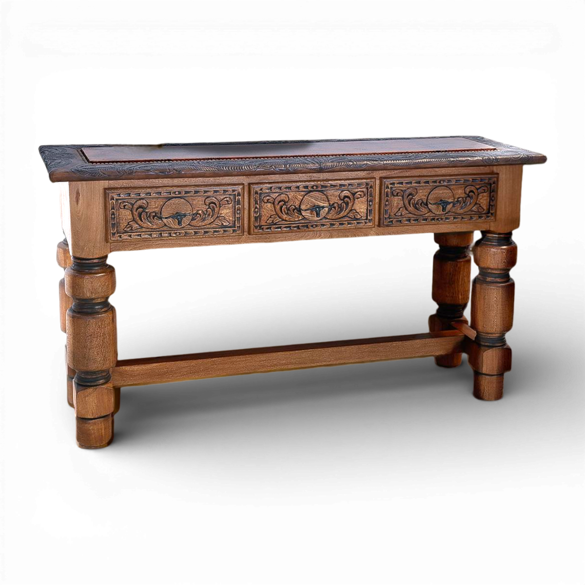 Rio Frio Sofa Table - Tooled Leather & Copper