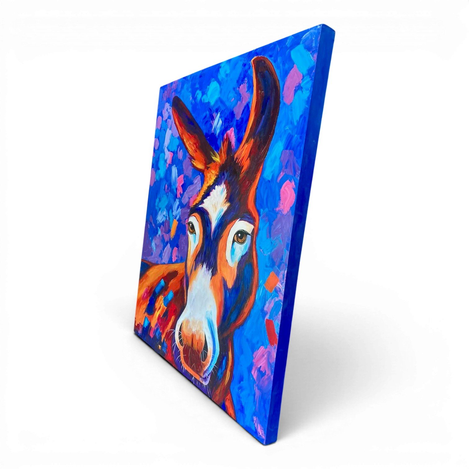 Hand-painted Mexican El Burro Encantado enchanted donkey canvas artwork with colorful whimsical portrait design