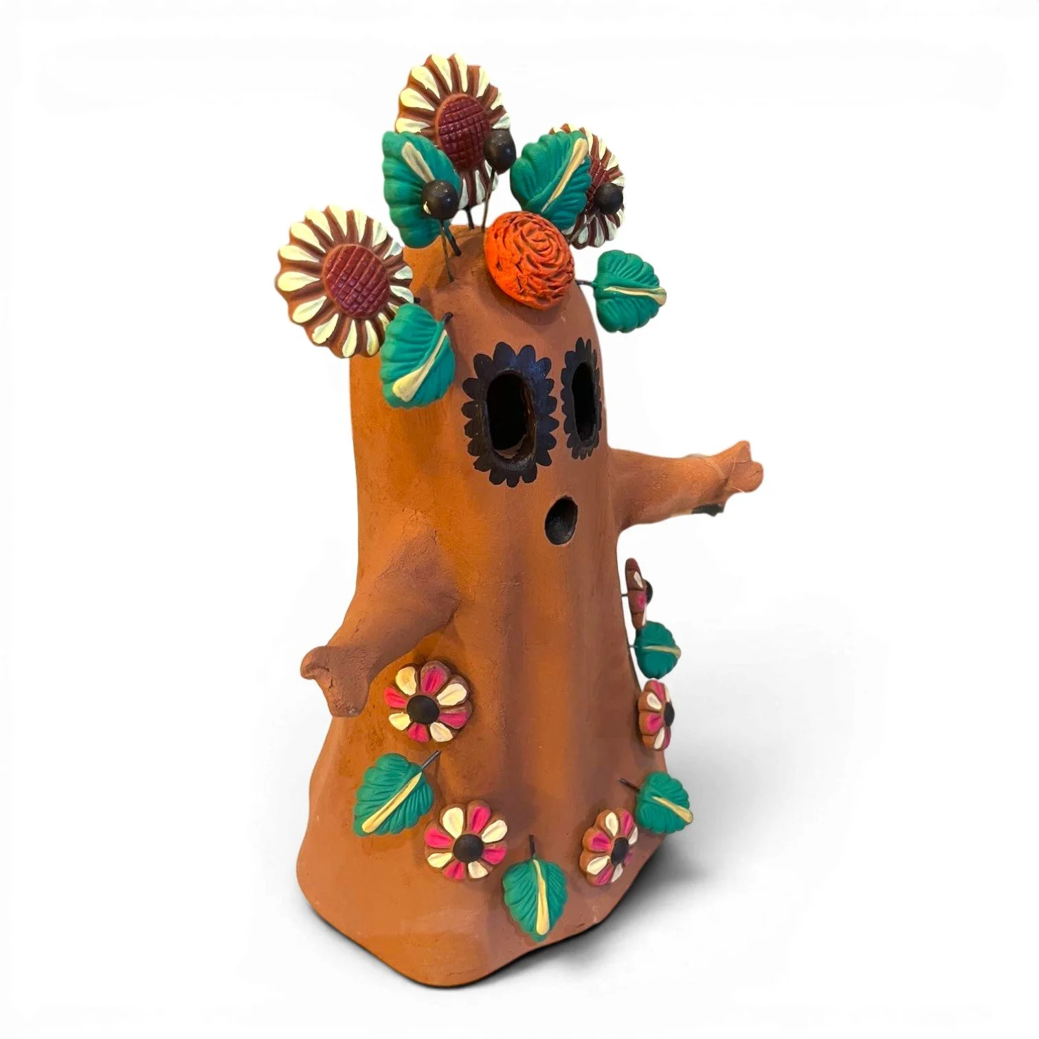 Handmade Mexican terracotta ghost luminaria for Halloween décor