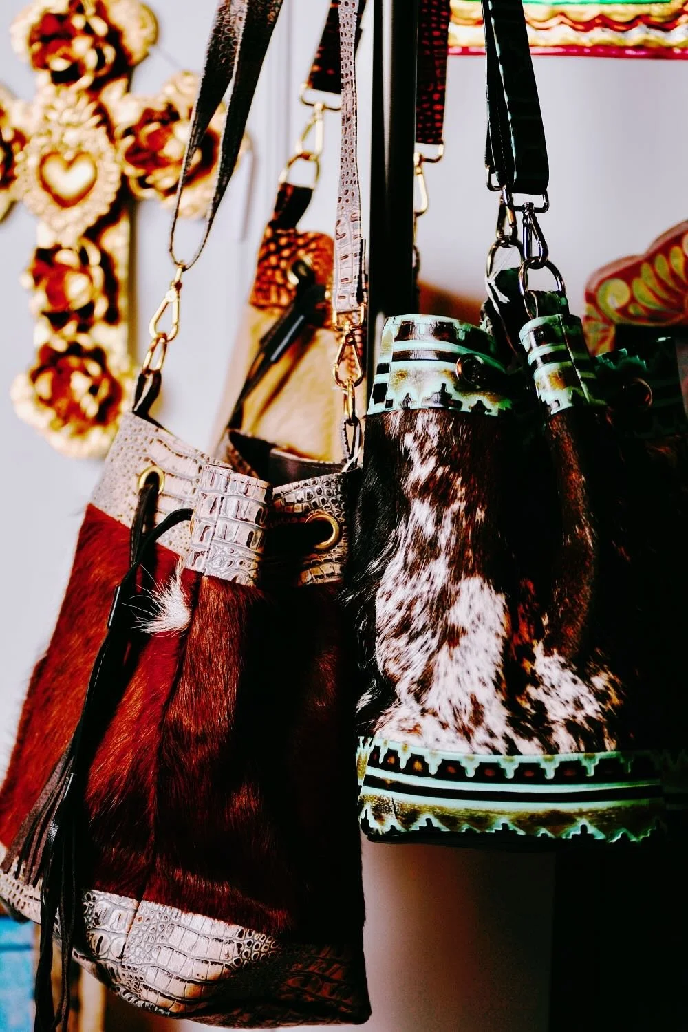 Handmade Tooled Leather and Cowhide Purses from Brazil