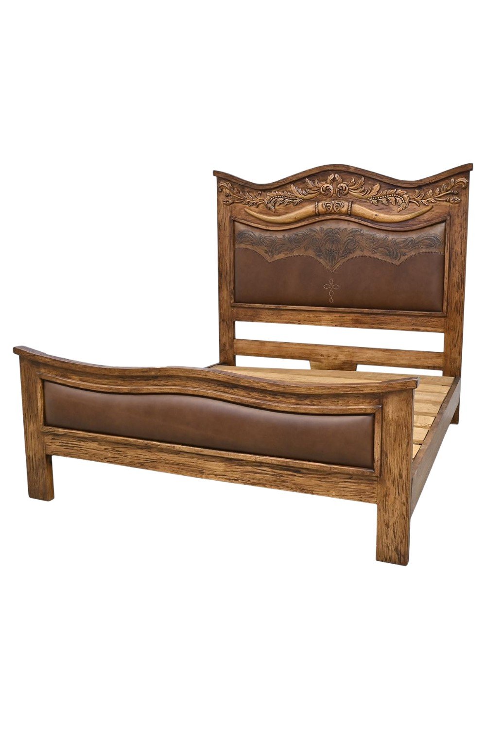 Longhorn Western Tooled Leather Bed