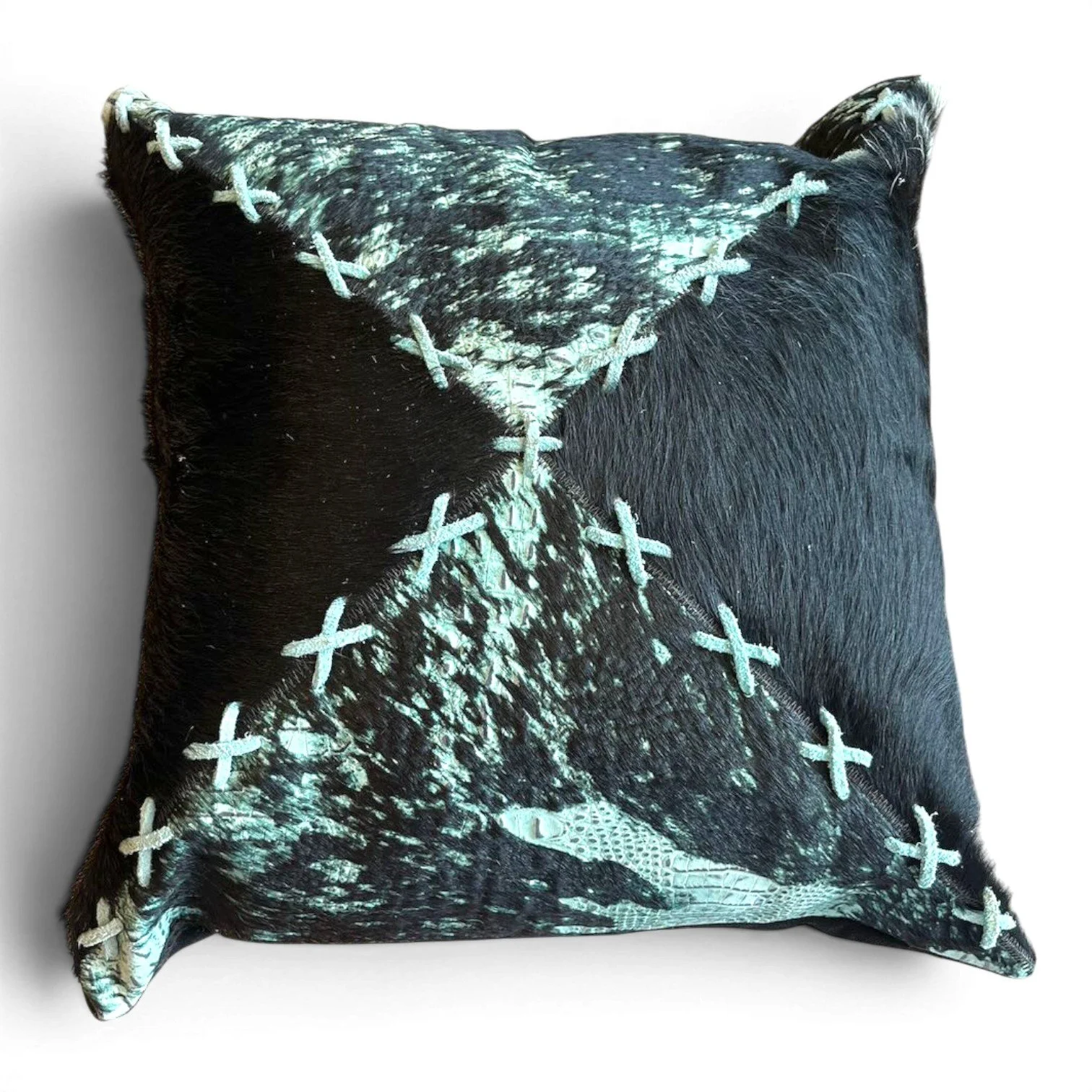 Tombstone Pillow | Handmade Brazilian Cowhide & Leather Western Throw Pillow Style 21