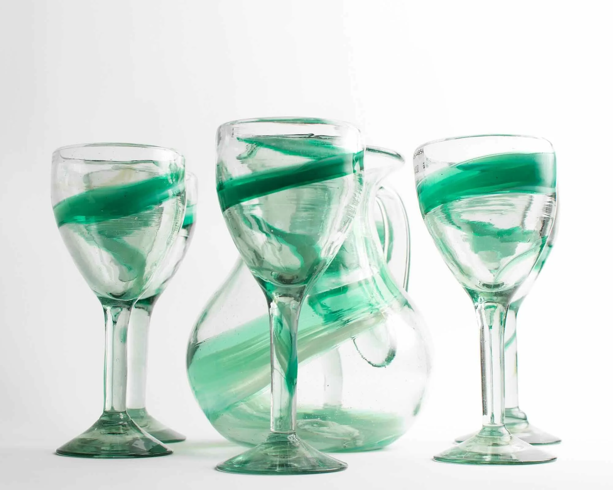 Verde Handblown Pitcher and Wine Glass Set