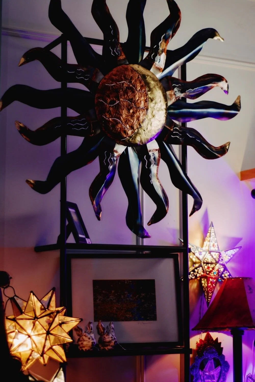 Large handmade Los Cabos Copper Sun wall art crafted in Mexico with radiant copper finish.