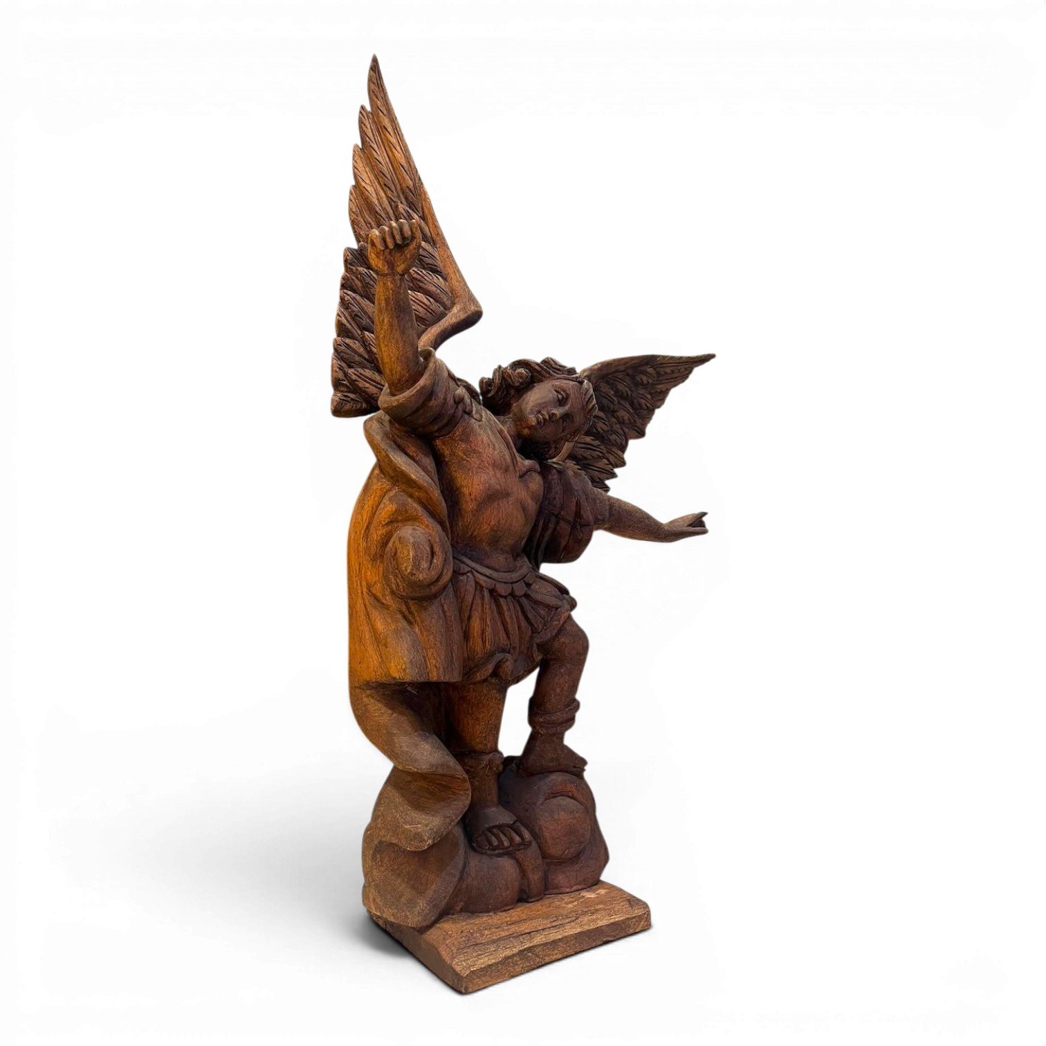 Hand carved wooden statue of St. Michael the Archangel handmade in Mexico