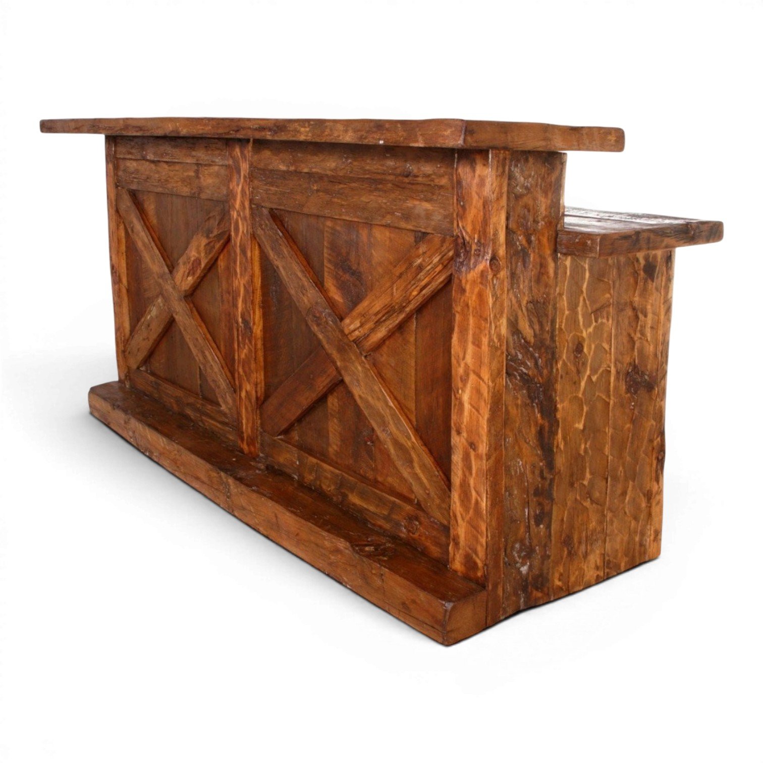 Handmade Mexican reclaimed wood rustic home bar with iron hardware