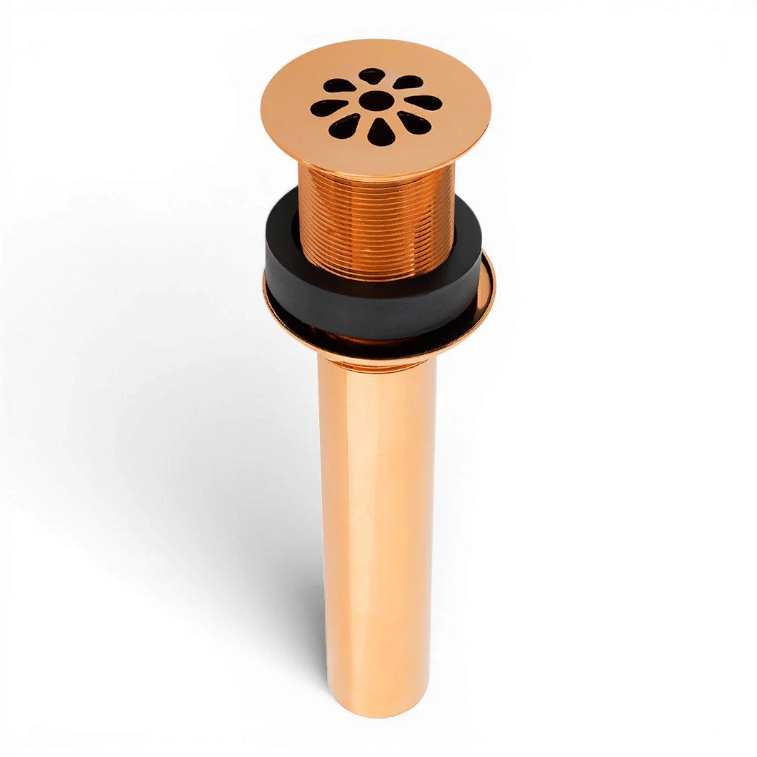 1.5-inch non-overflow teardrop grid bathroom sink drain made of solid brass. Polished Copper