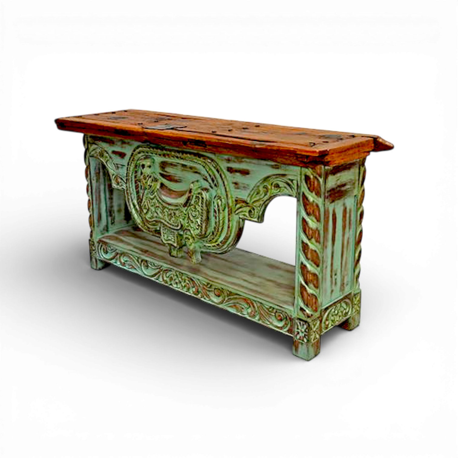 Chihuahua Hand Carved Saddle Credenza - Turquoise
