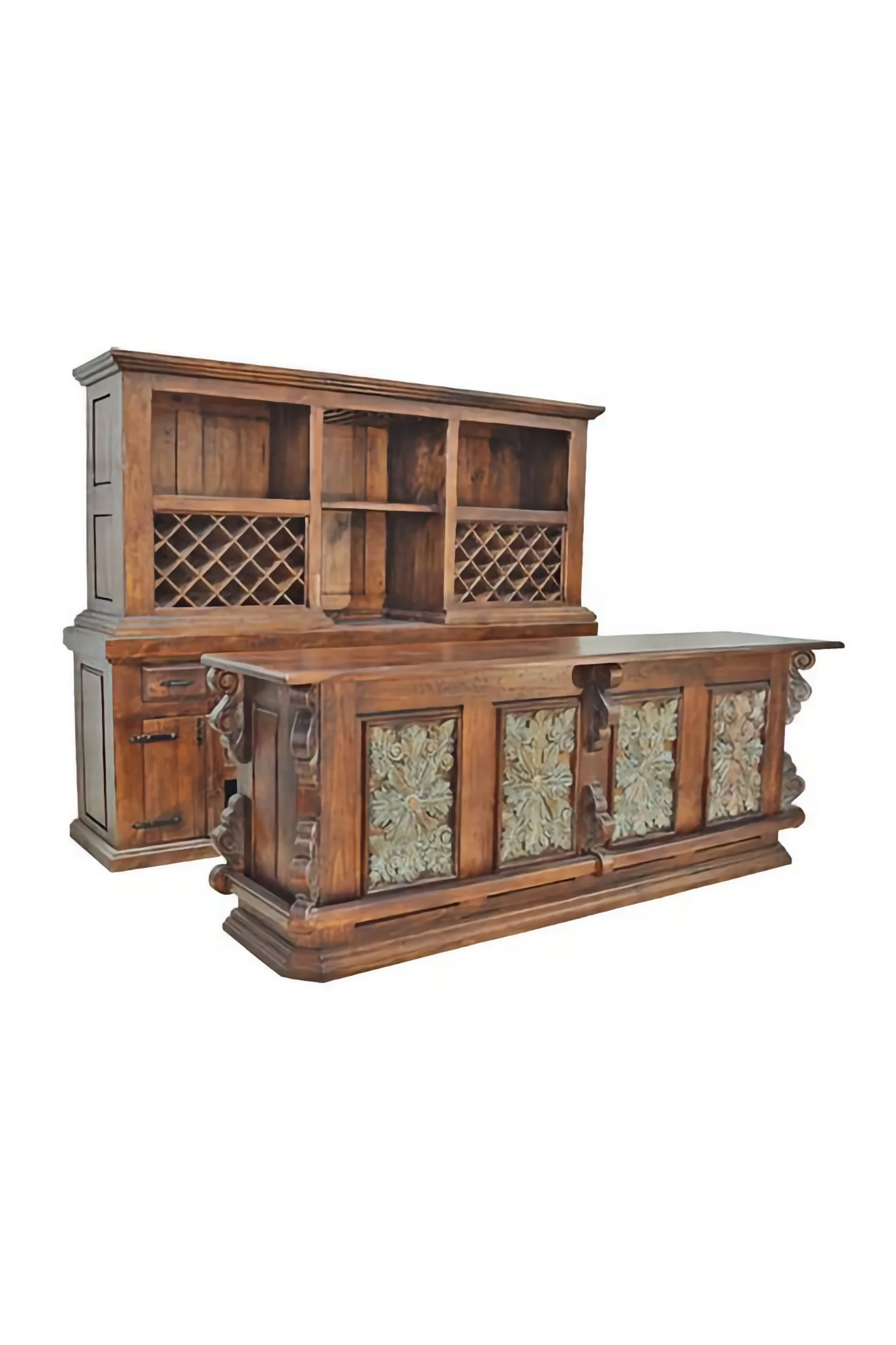 Shop a carved turquoise bar with storage. Rustic cantina-style bar for home, restaurant, or game room with artisan craftsmanship.