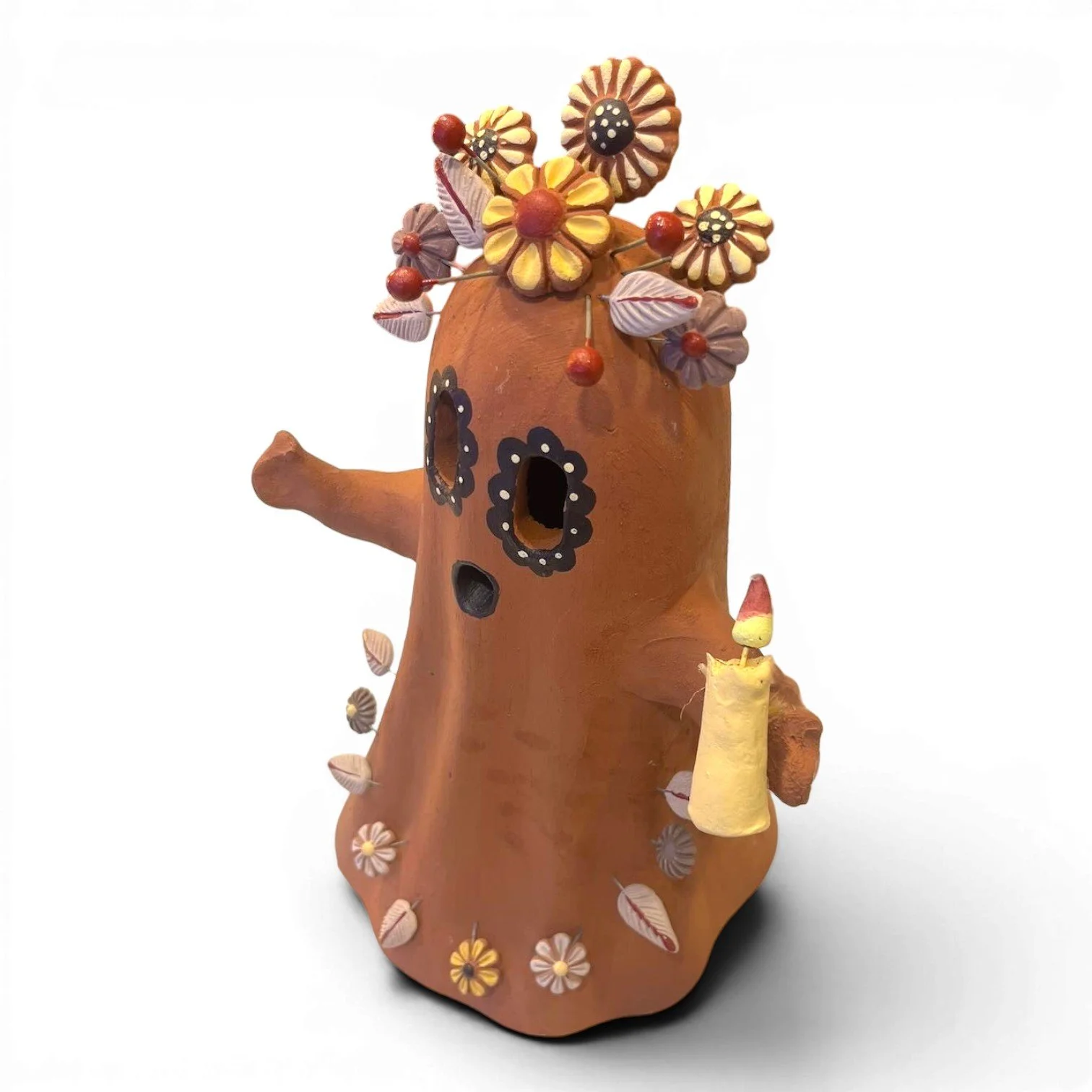 Handmade Mexican terracotta ghost luminaria for Halloween décor