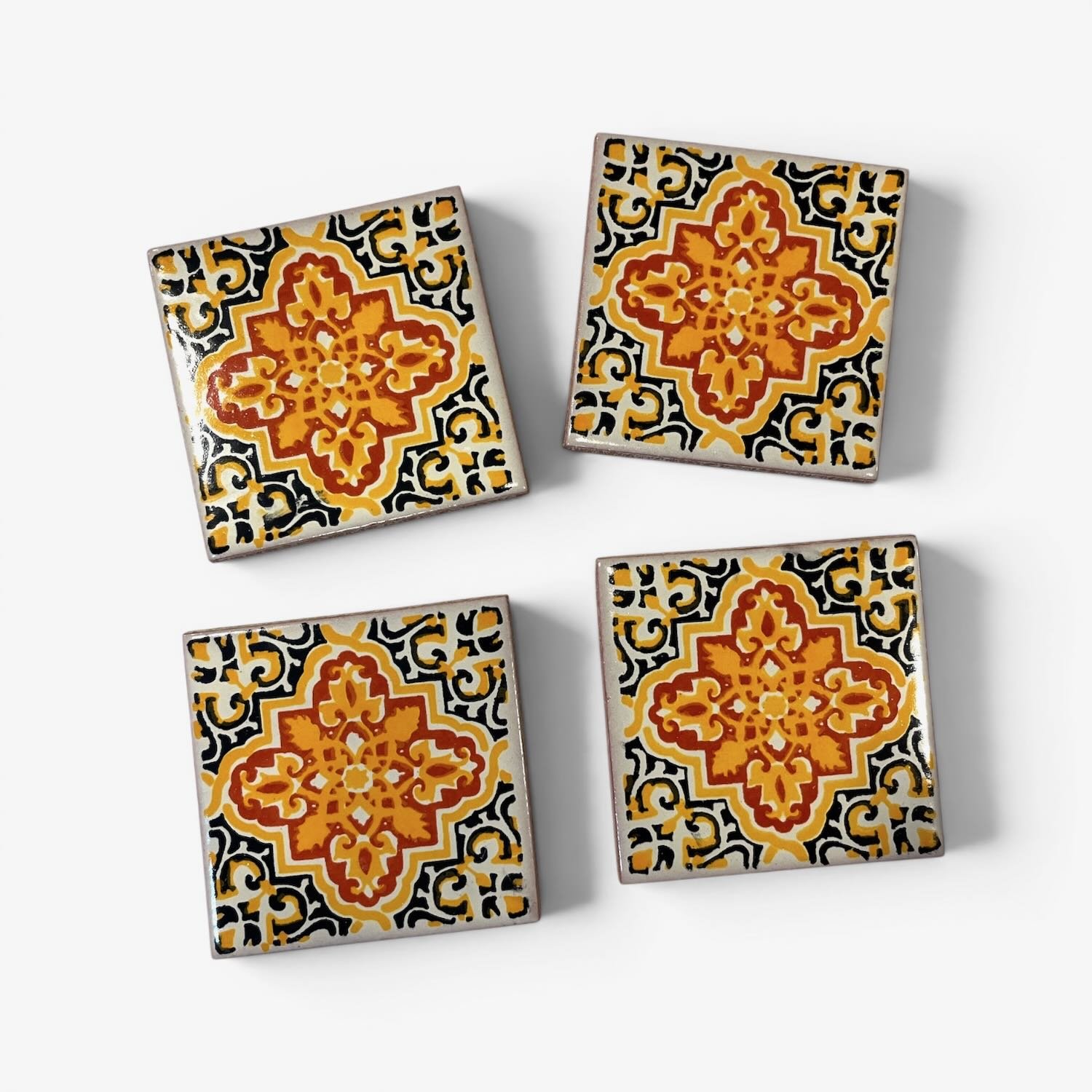 Talavera Tile Coaster Set – Handmade Mexican Tile Coasters (Set of 4) - Style 2