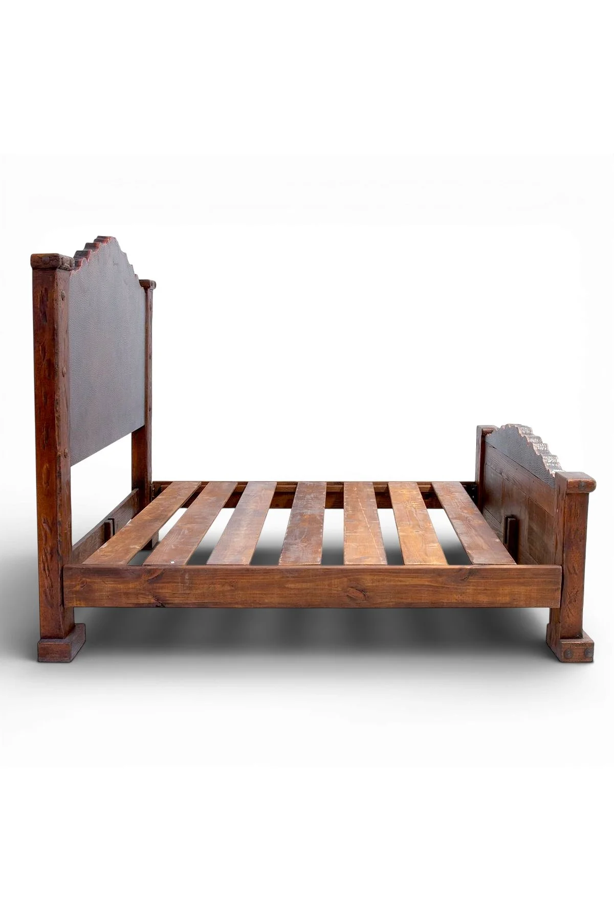 Shop a handmade live edge wood bed from Mexico. Rustic solid wood design with dark stain, perfect for warm, elegant bedrooms.