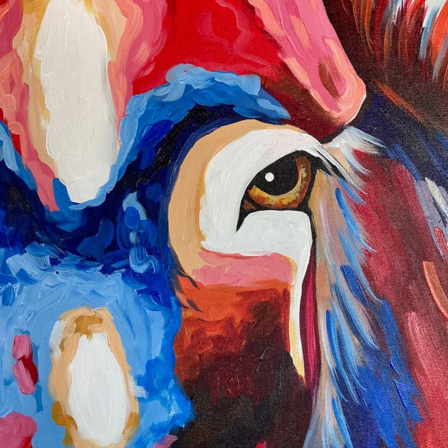 Hand-painted Mexican Burro Bonito donkey canvas artwork with vibrant blue and red tones