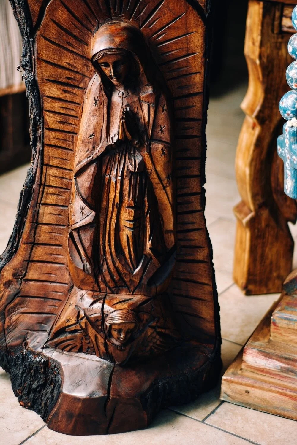 Hand carved Guadalupe from Mexico.