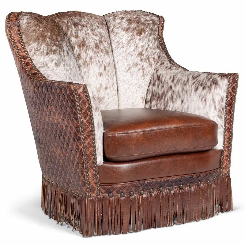 Arvada Cowhide Fringe Swivel Chair