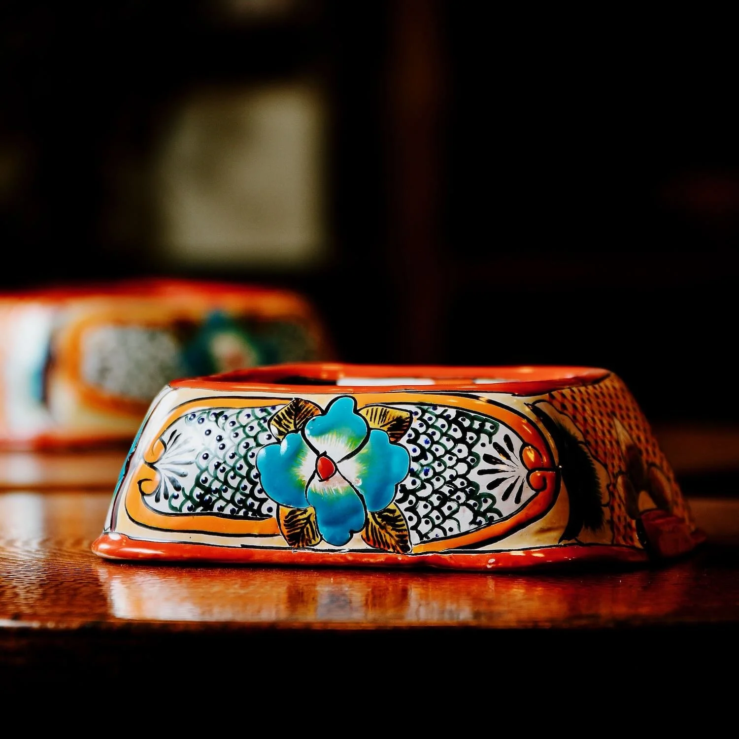 Talavera Square Dog Bowl - Orange