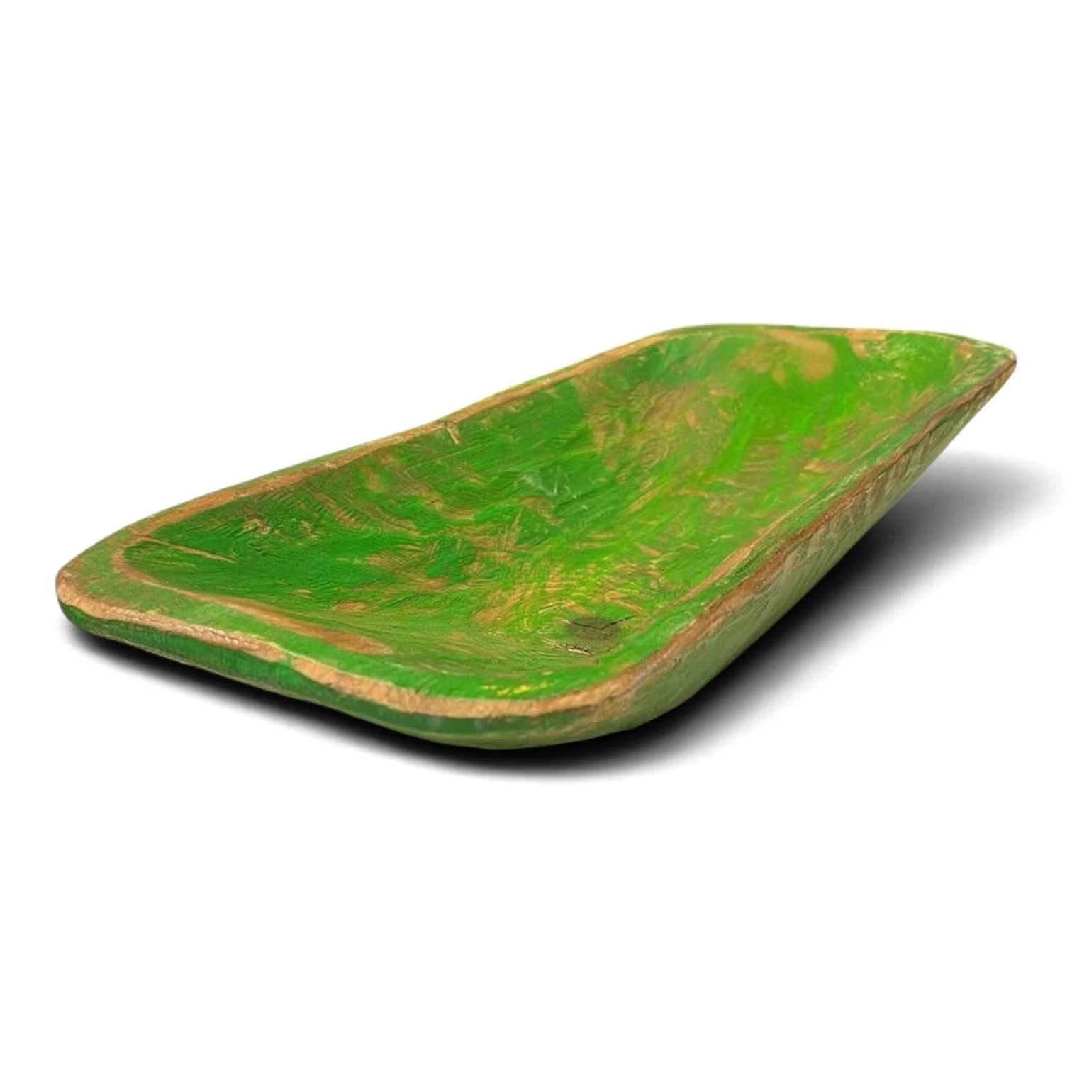 Handmade primitive wood bowl with vibrant hand-painted distressed finish