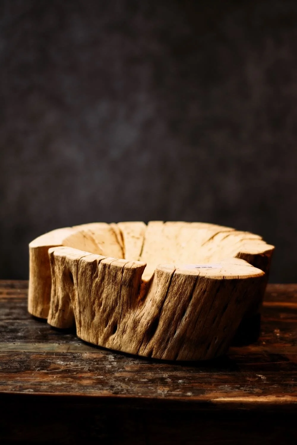 Primitive Saguaro Bowl. 21" hand-carved bowl made from authentic Mexican Saguaro cactus wood. Unique, one-of-a-kind rustic centerpiece.