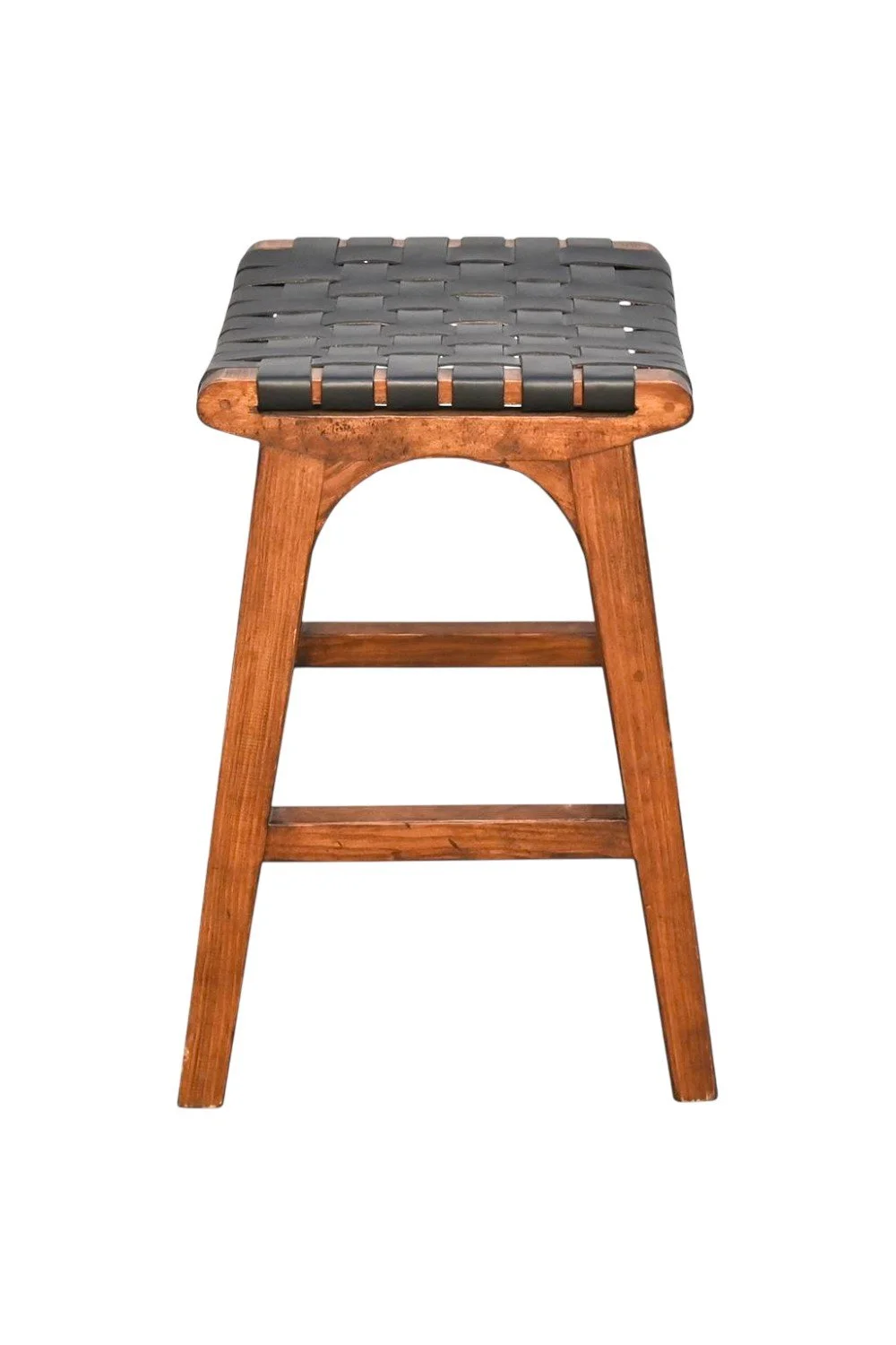 Cambria Crisscross Leather Bar Stool Black – Modern Rustic Stool