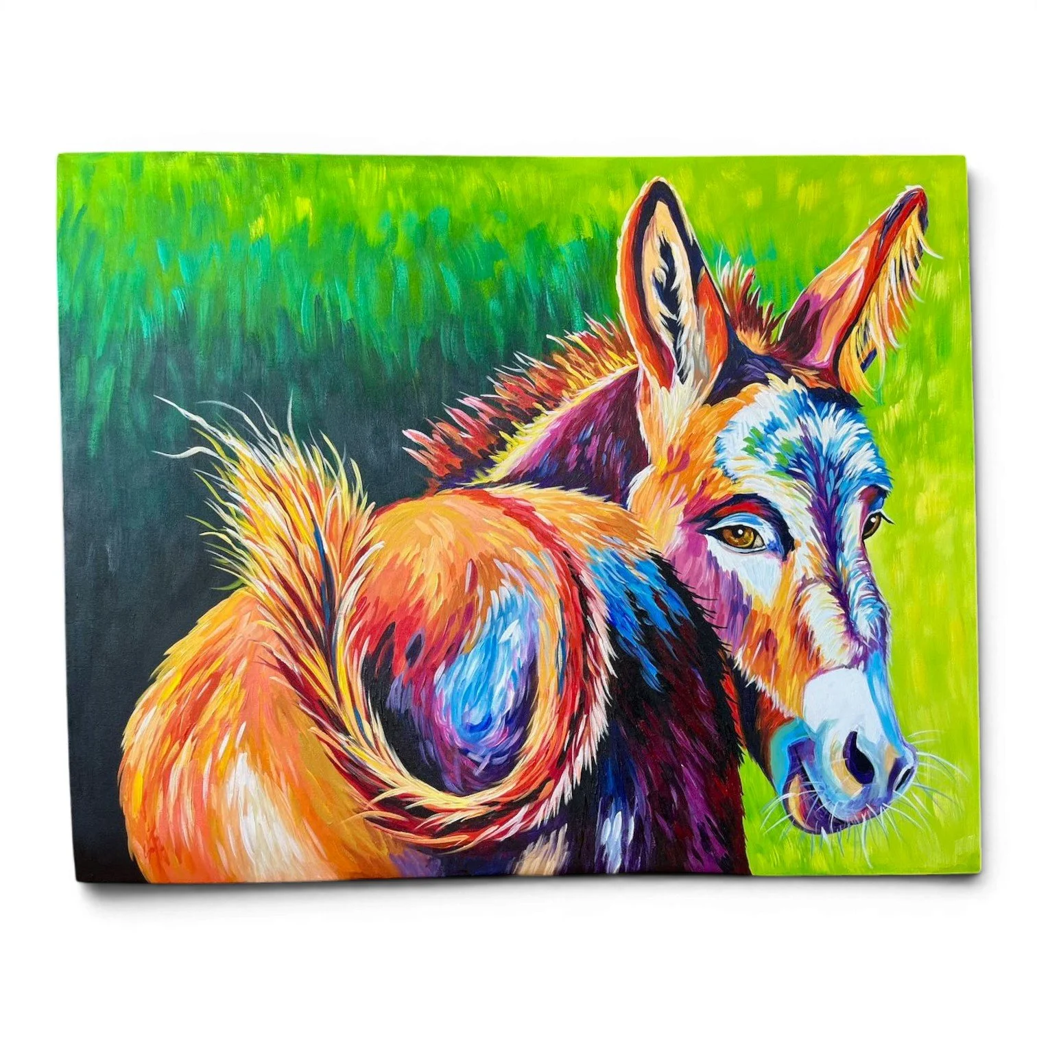 Burro Mirando Hacia Atrás Canvas Painting | Handmade Mexican Wall Art