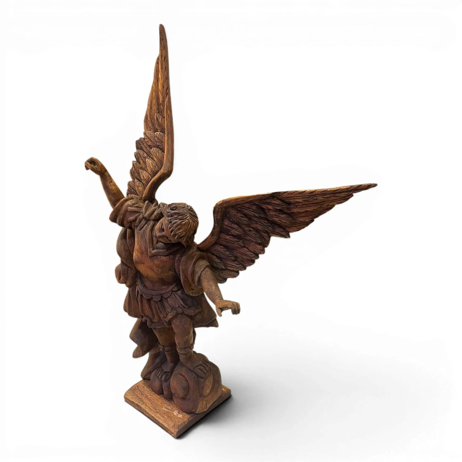 Hand carved wooden statue of St. Michael the Archangel handmade in Mexico