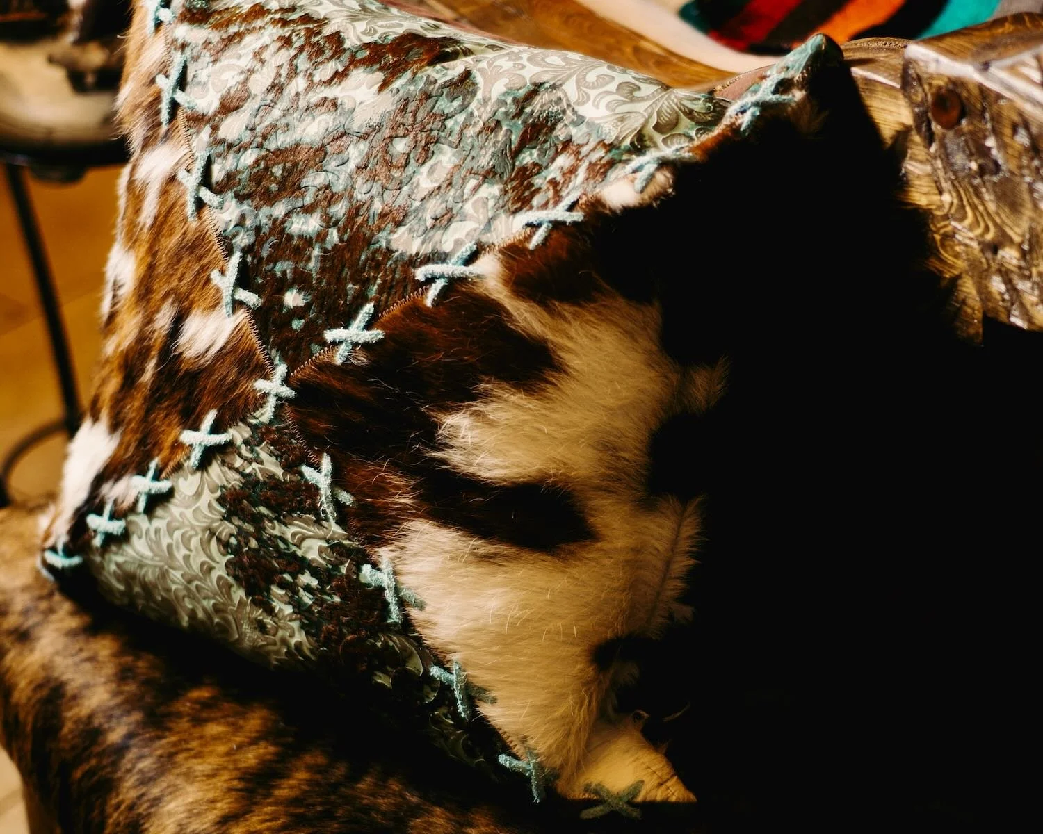 Handmade Brazilan cowhide pillows.