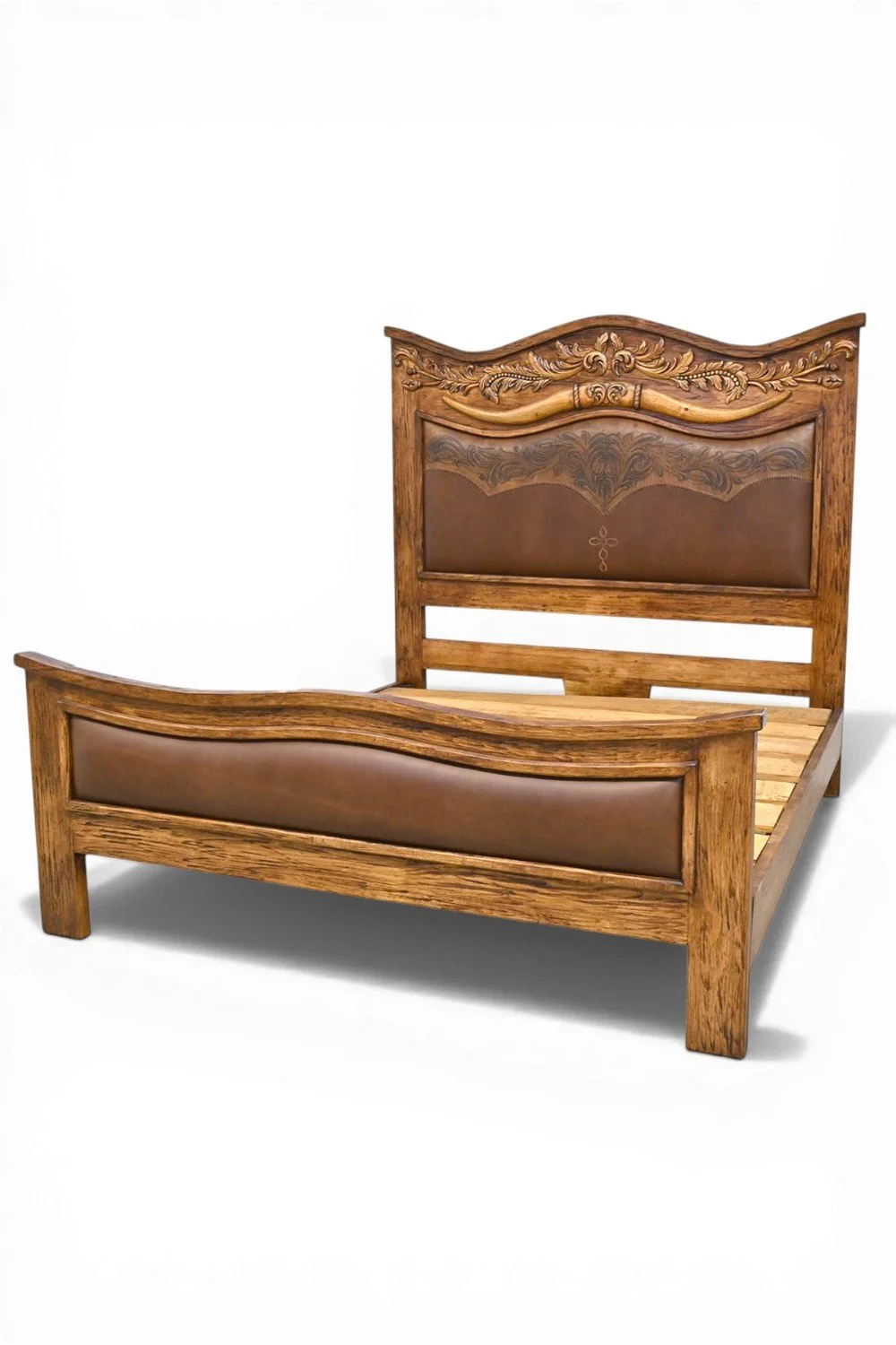 Longhorn Western Tooled Leather Bed