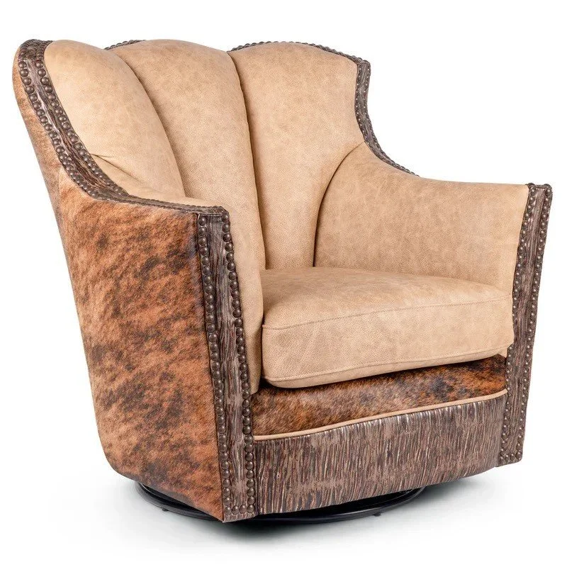 Casper Mountain Leather & Cowhide Swivel Chair