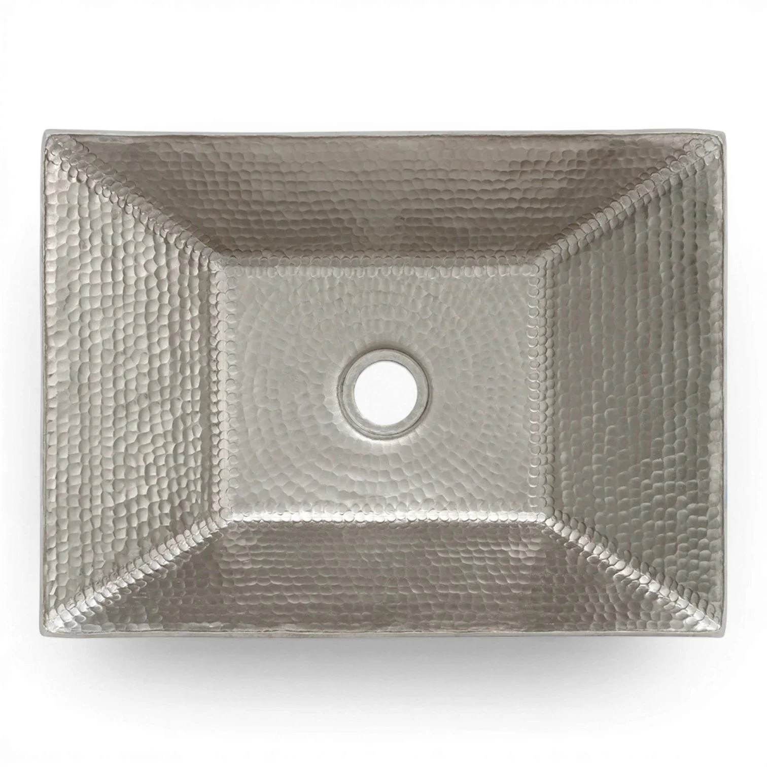 Hacienda Old World 17-inch modern rectangular hand forged hammered nickel-plated copper vessel sink handcrafted from solid copper.