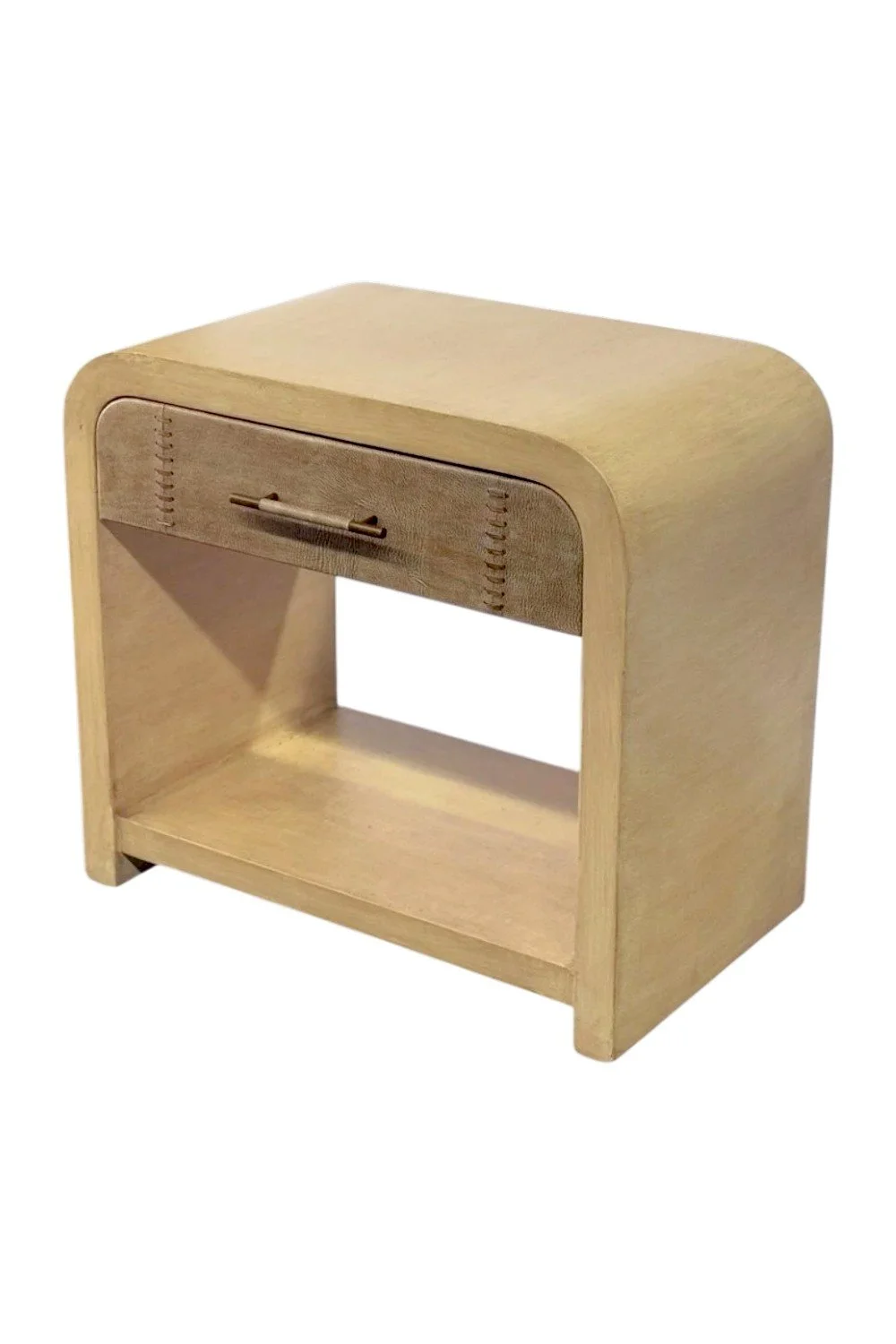 Yazmin Leather Nightstand – Modern Wood Nightstand with Shelf