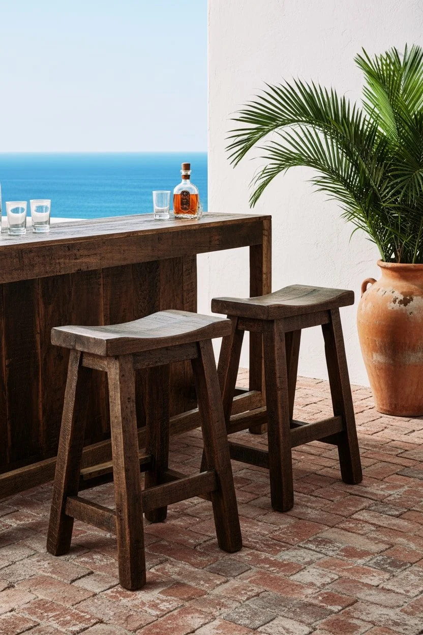 Shop a handmade saddle stool from Mexico. Reclaimed wood with carved seat for rustic Southwestern kitchens, bars, and accent seating.