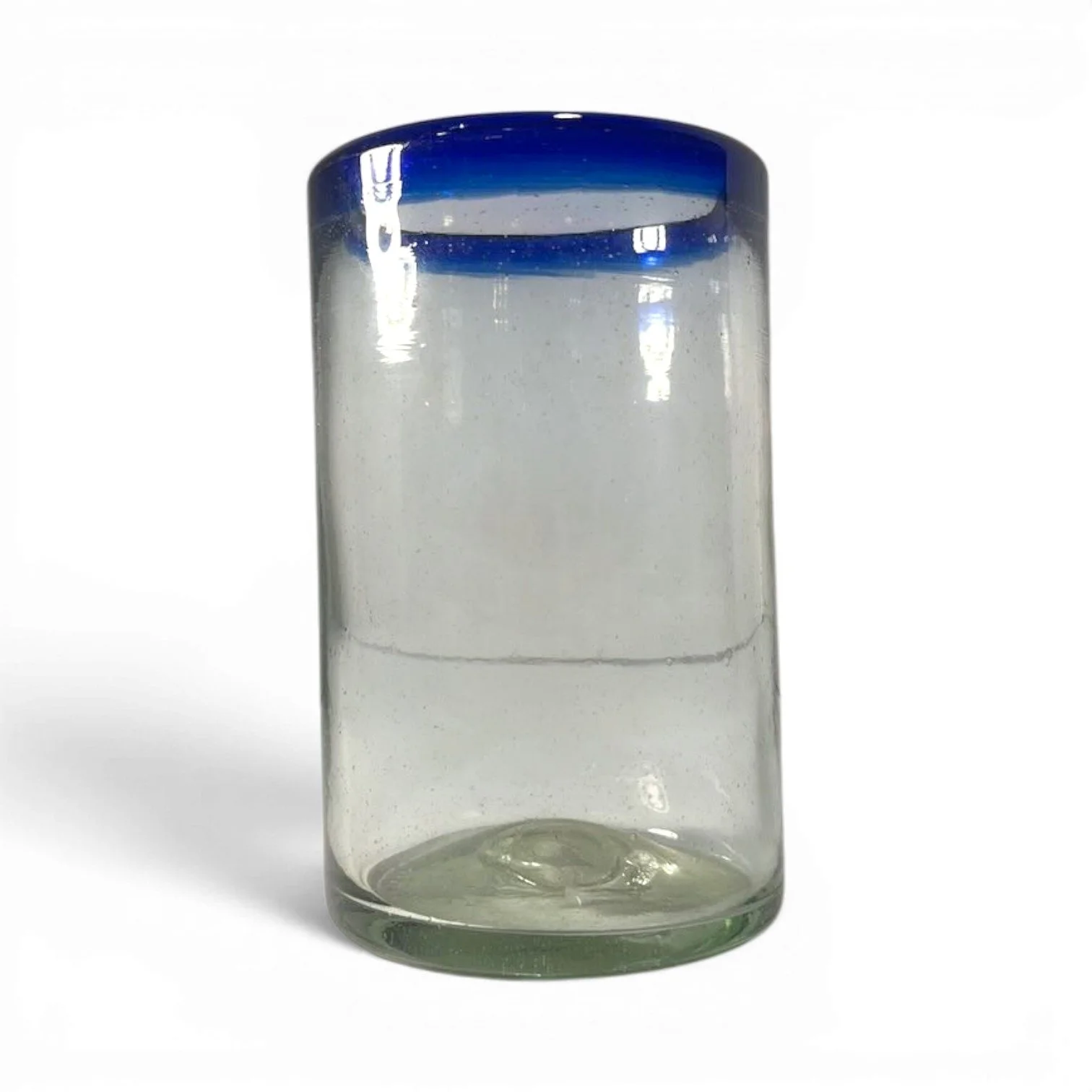 Cantina Blue Rim Tall Glass | Handmade Mexican Handblown Glass