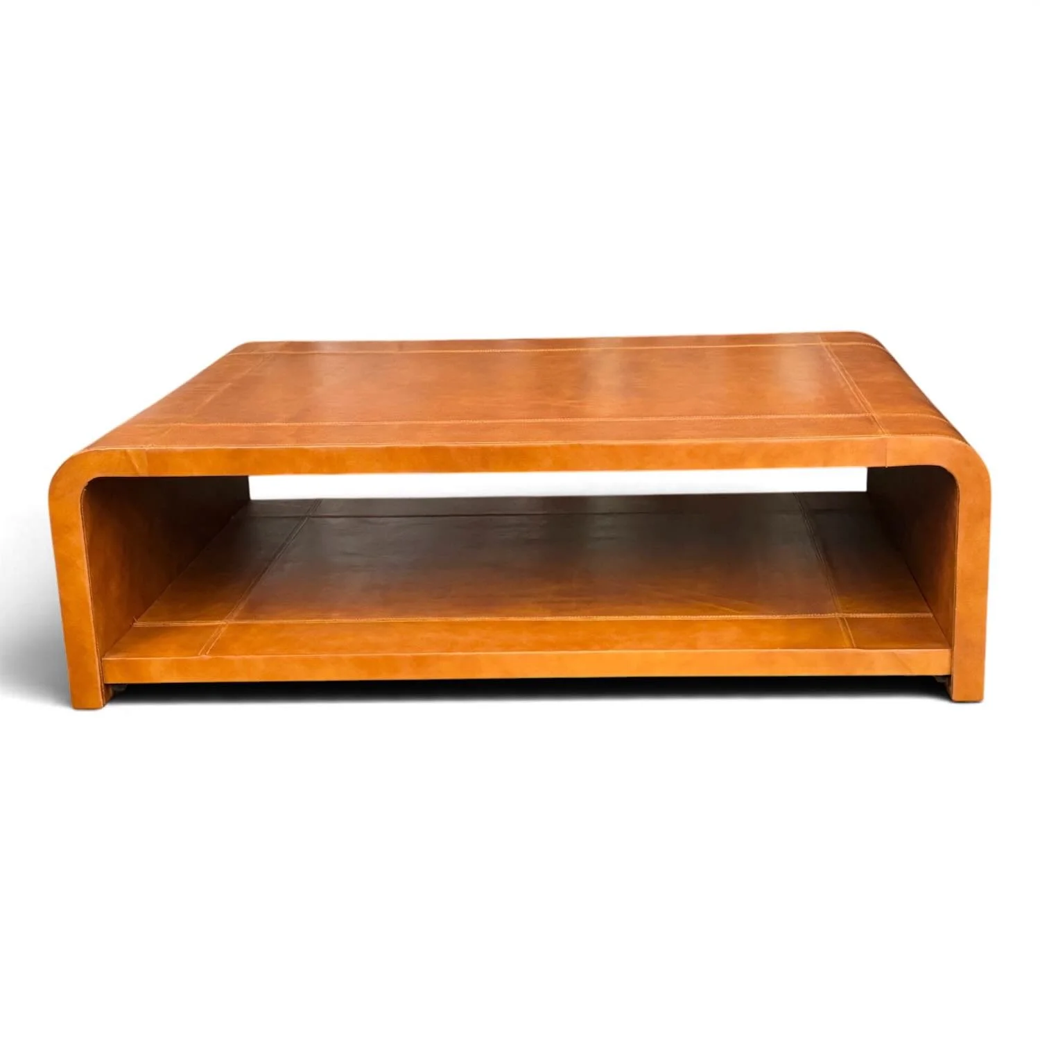 Yazmin Leather Coffee Table – Cognac | Handmade Leather-Wrapped Coffee Table