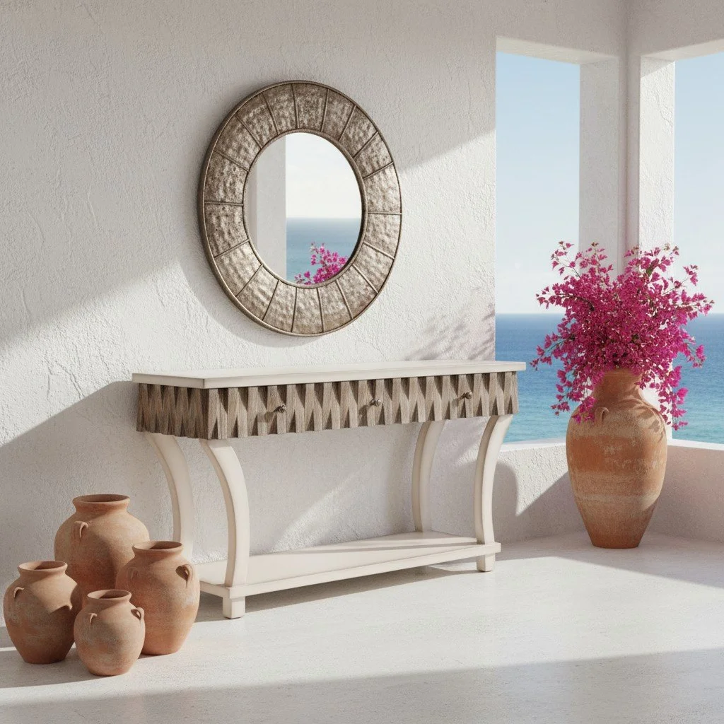 Calista Sofa Table | Handmade Distressed White Sofa Table