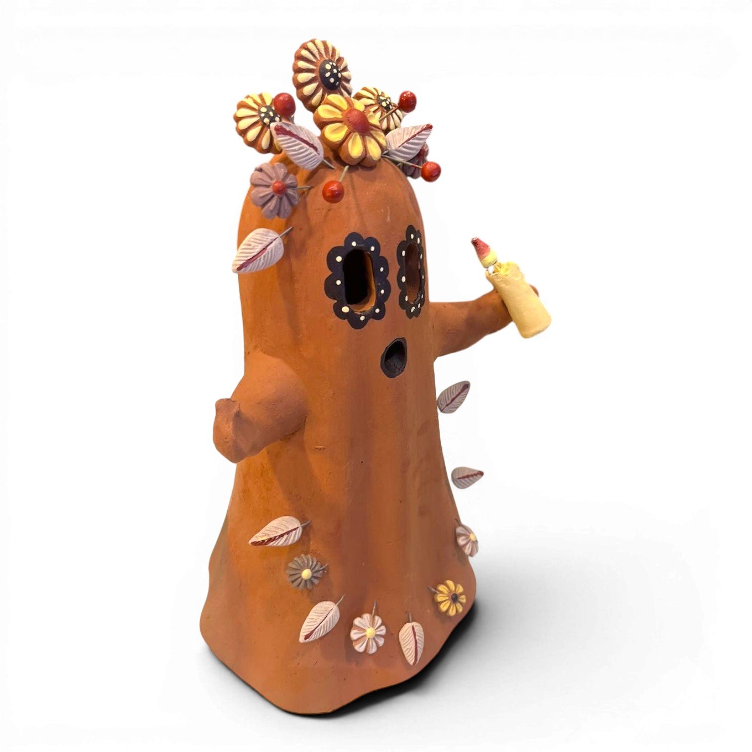 Handmade Mexican terracotta ghost luminaria for Halloween décor