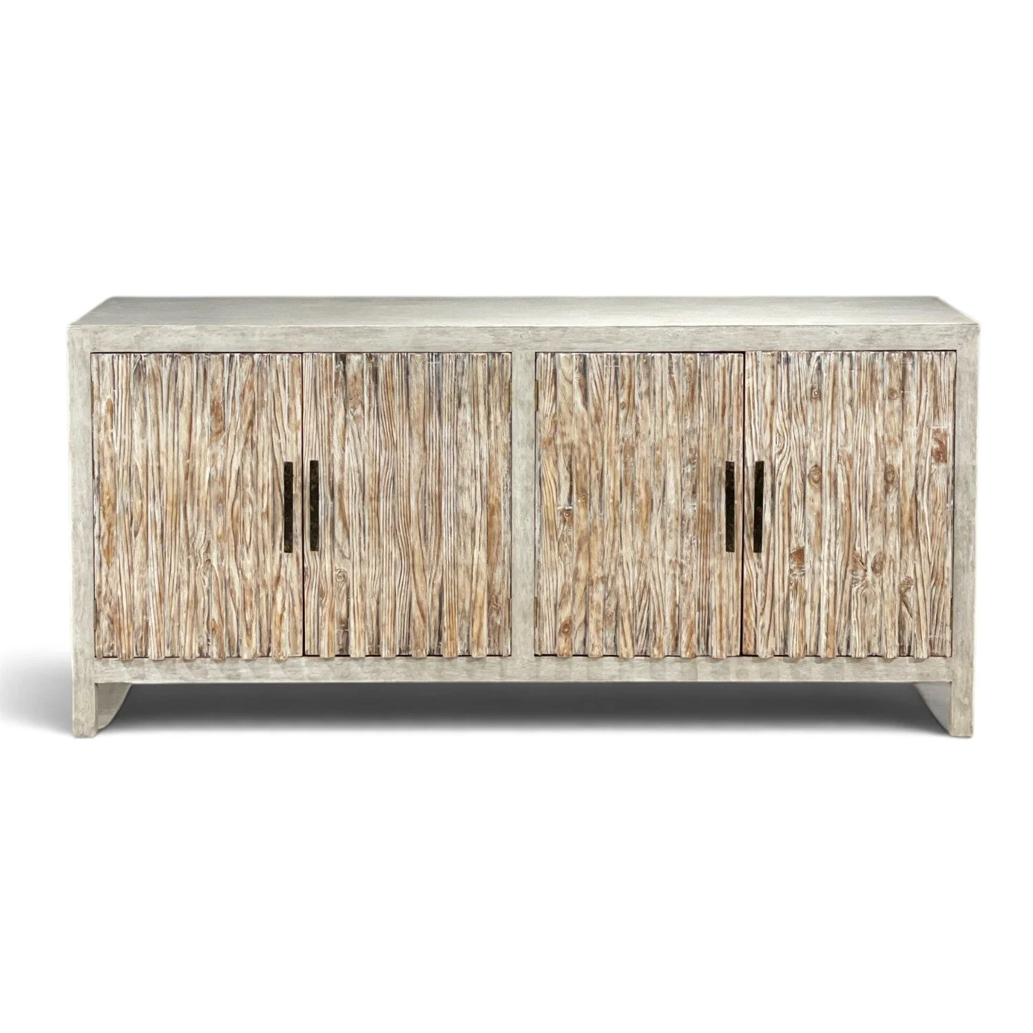 Handmade Peruvian Luciana Buffet with white-gray body and intricate brown and white molded doors