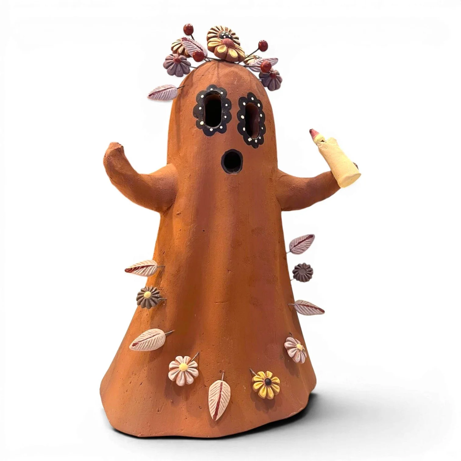Handmade Mexican terracotta ghost luminaria for Halloween décor