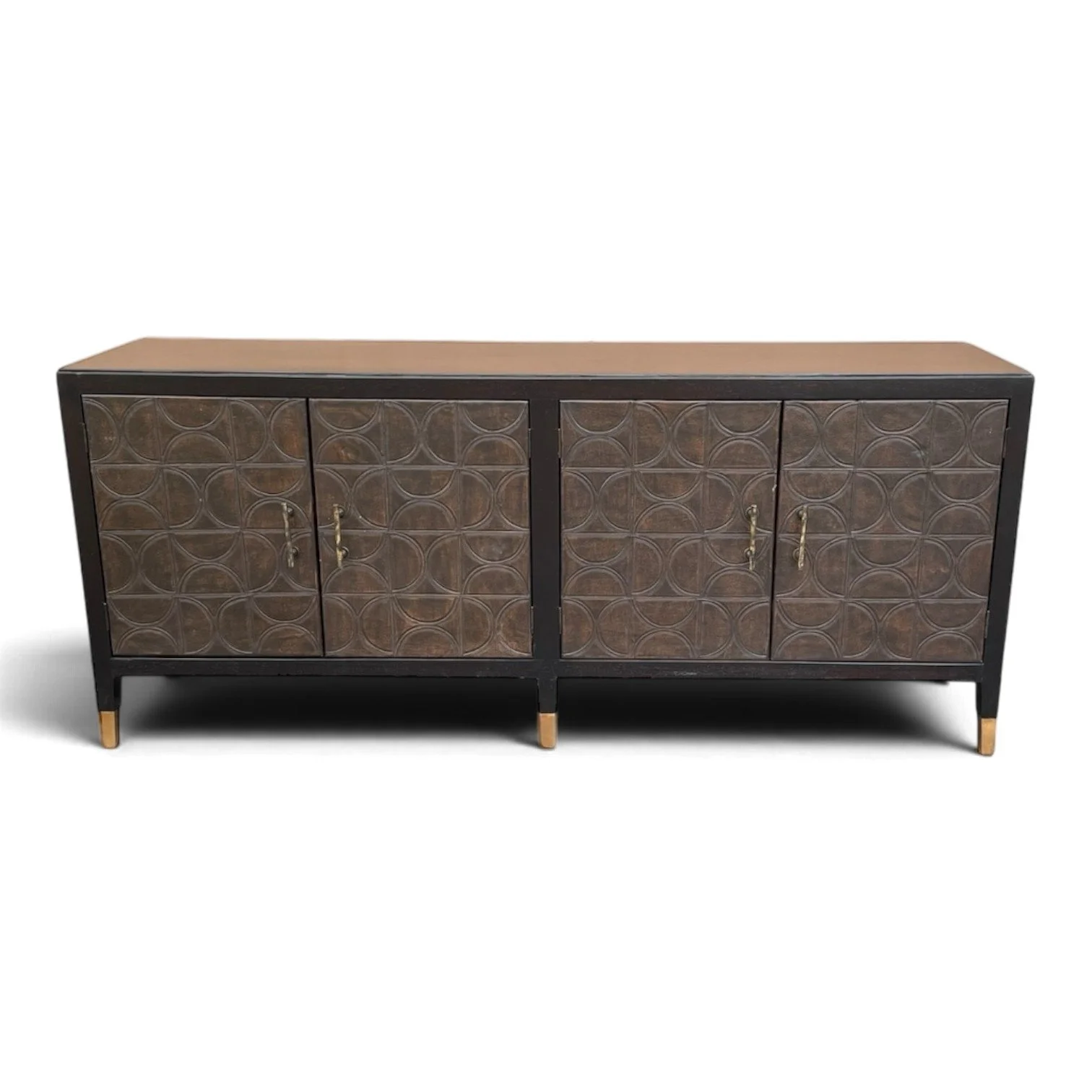 Handmade Peruvian Collana Buffet with dark chocolate leather doors and geometric design