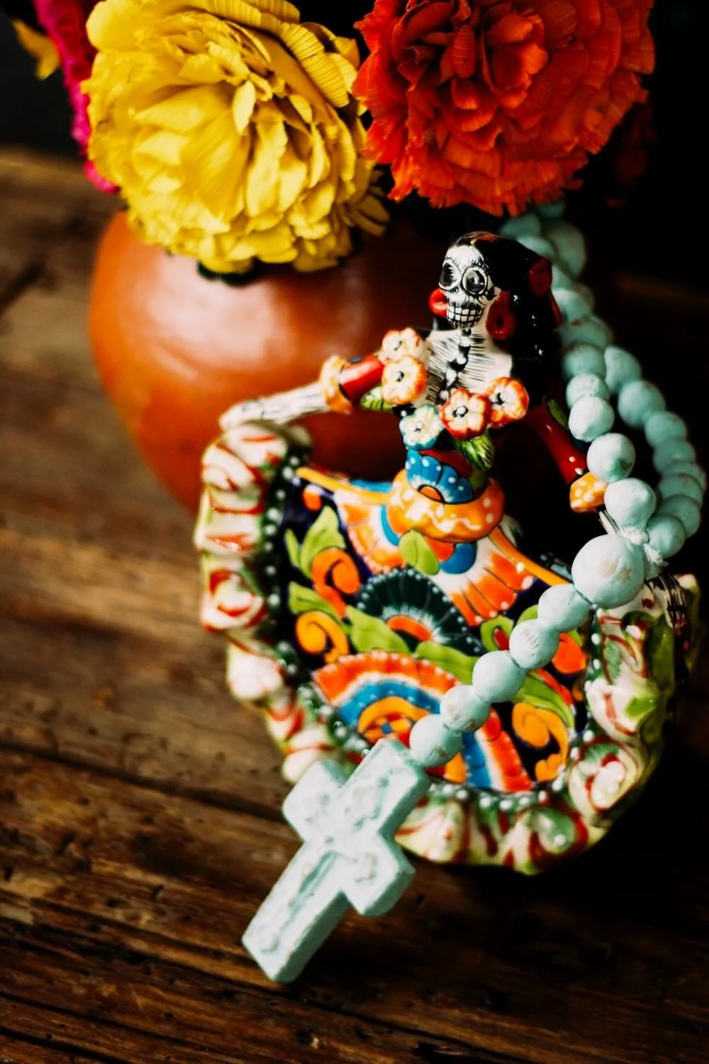 Talavera Catrina Flowing Dress – Handmade Mexican Ceramic Figurine