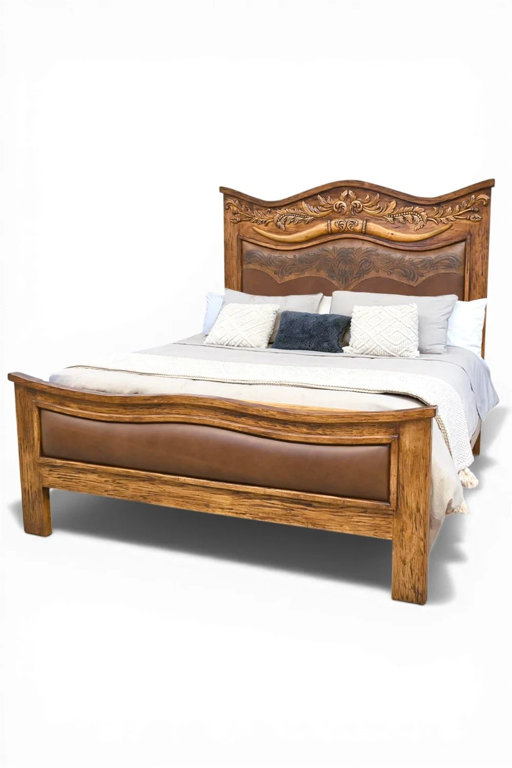 Longhorn Western Tooled Leather Bed