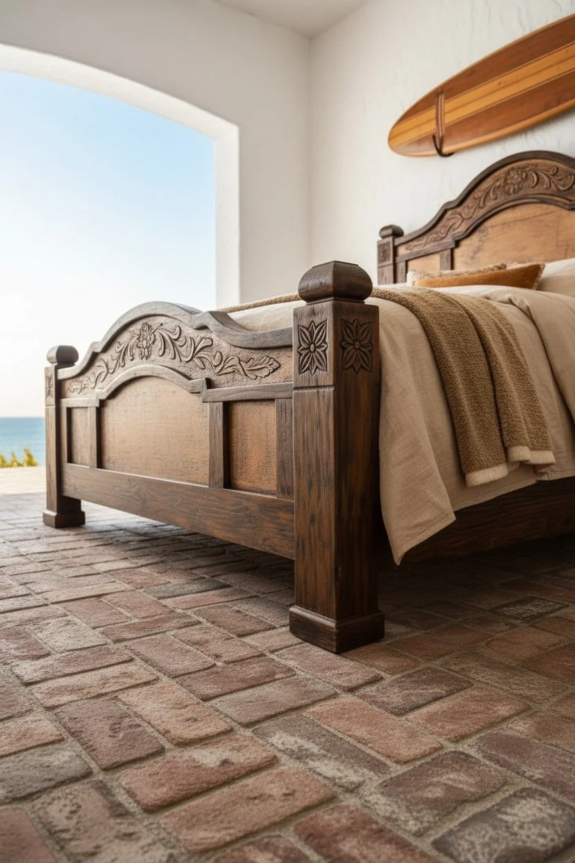 Shop a handmade copper bed from Mexico. Rustic wood frame with embossed copper panels and artisan craftsmanship for elegant bedrooms.
