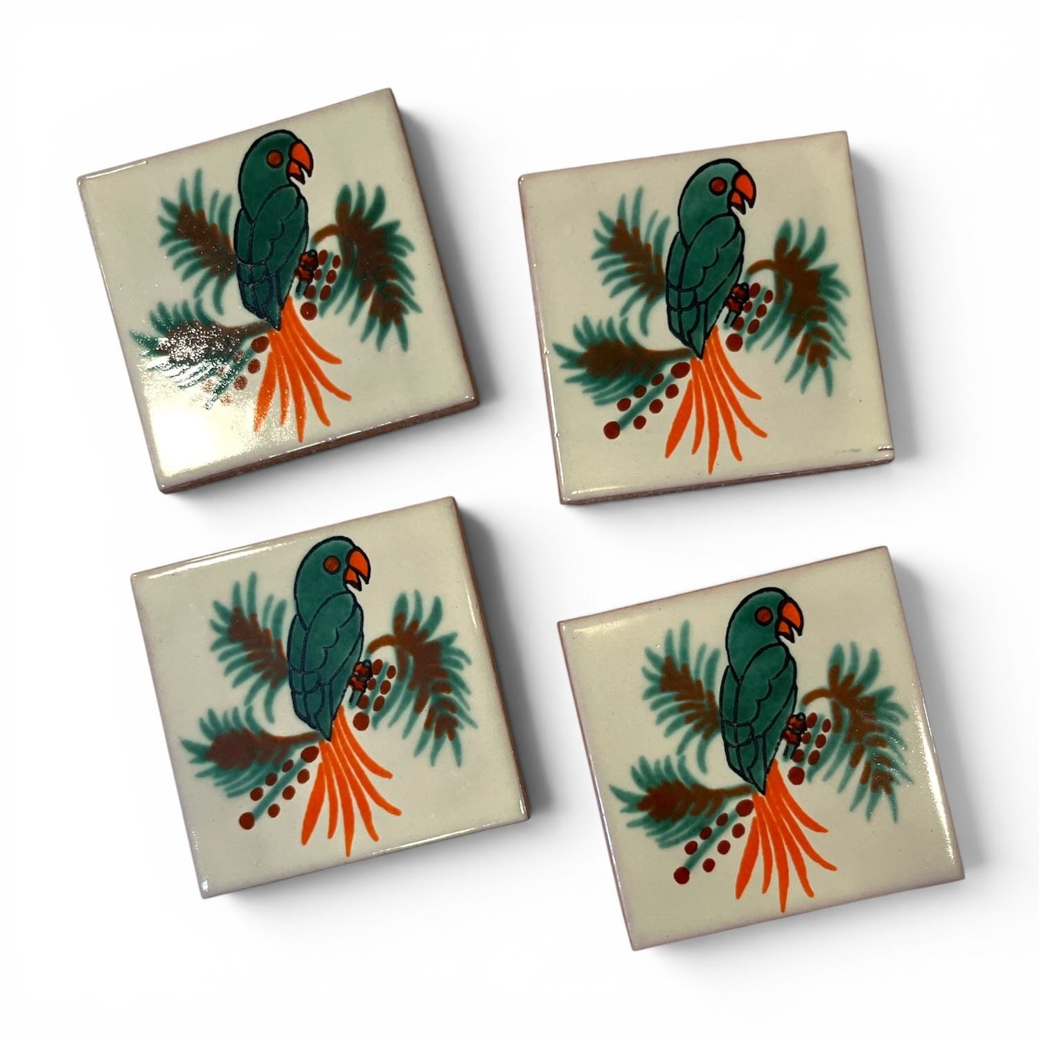 Talavera Tile Coaster Set – Handmade Mexican Tile Coasters (Set of 4) - Style 15