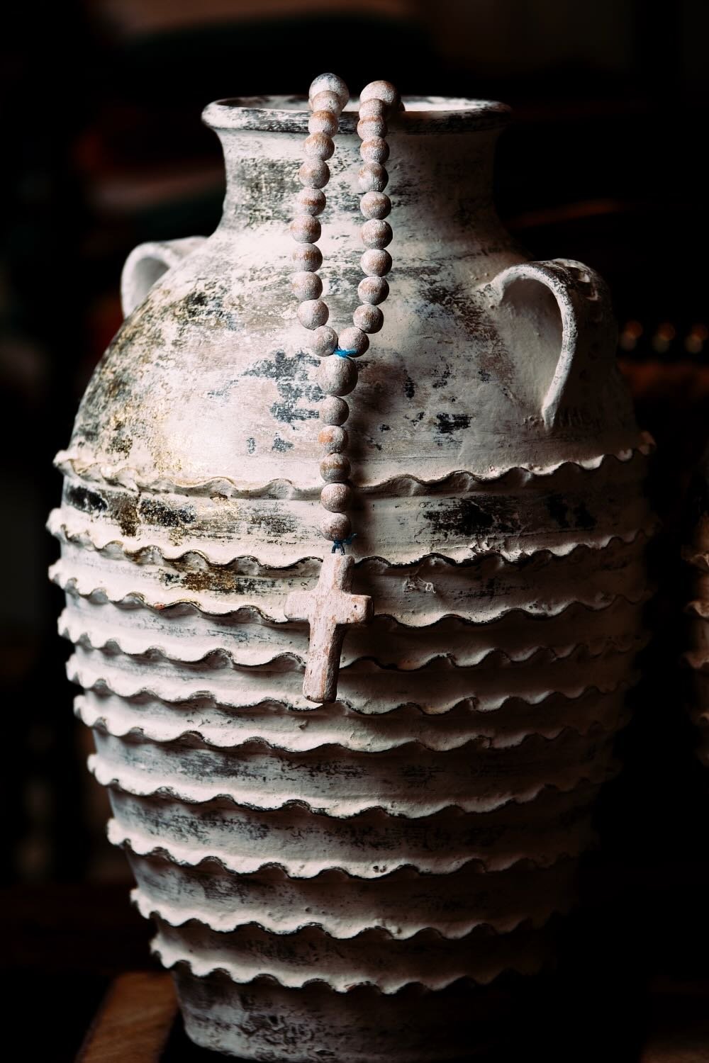 Distressed Clay Ruffle Vase from Mexico
