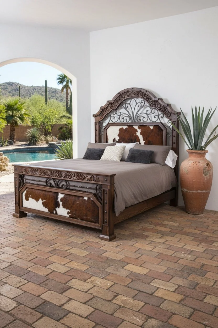Hacienda Elegante Cowhide & Iron Bed