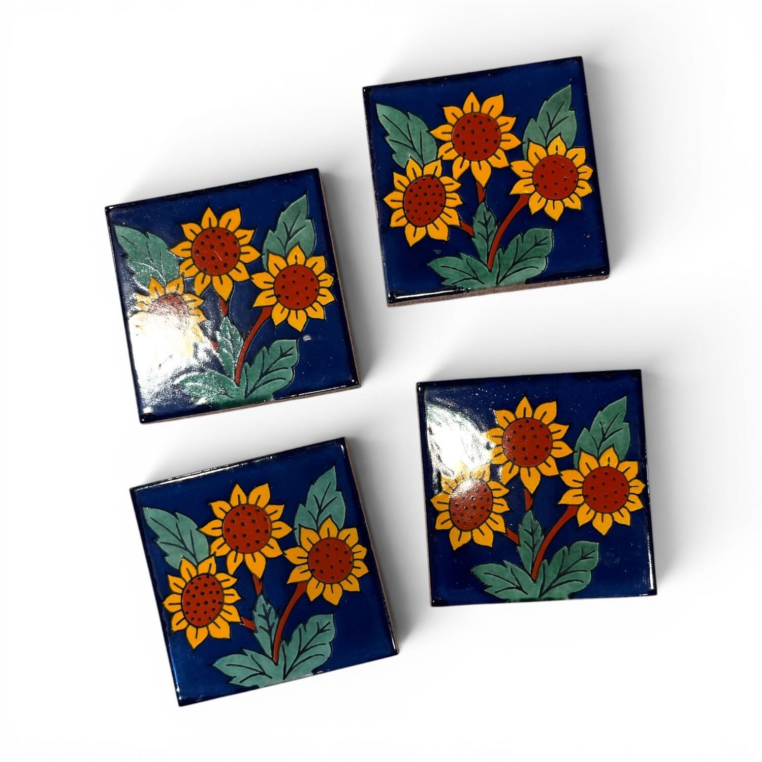 Talavera Tile Coaster Set – Handmade Mexican Tile Coasters (Set of 4) - Style 11